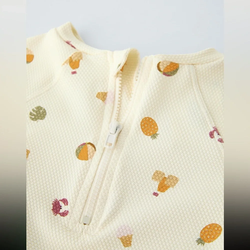 Zara kids, vanilla, printed swim T-shirt, 3-4 years